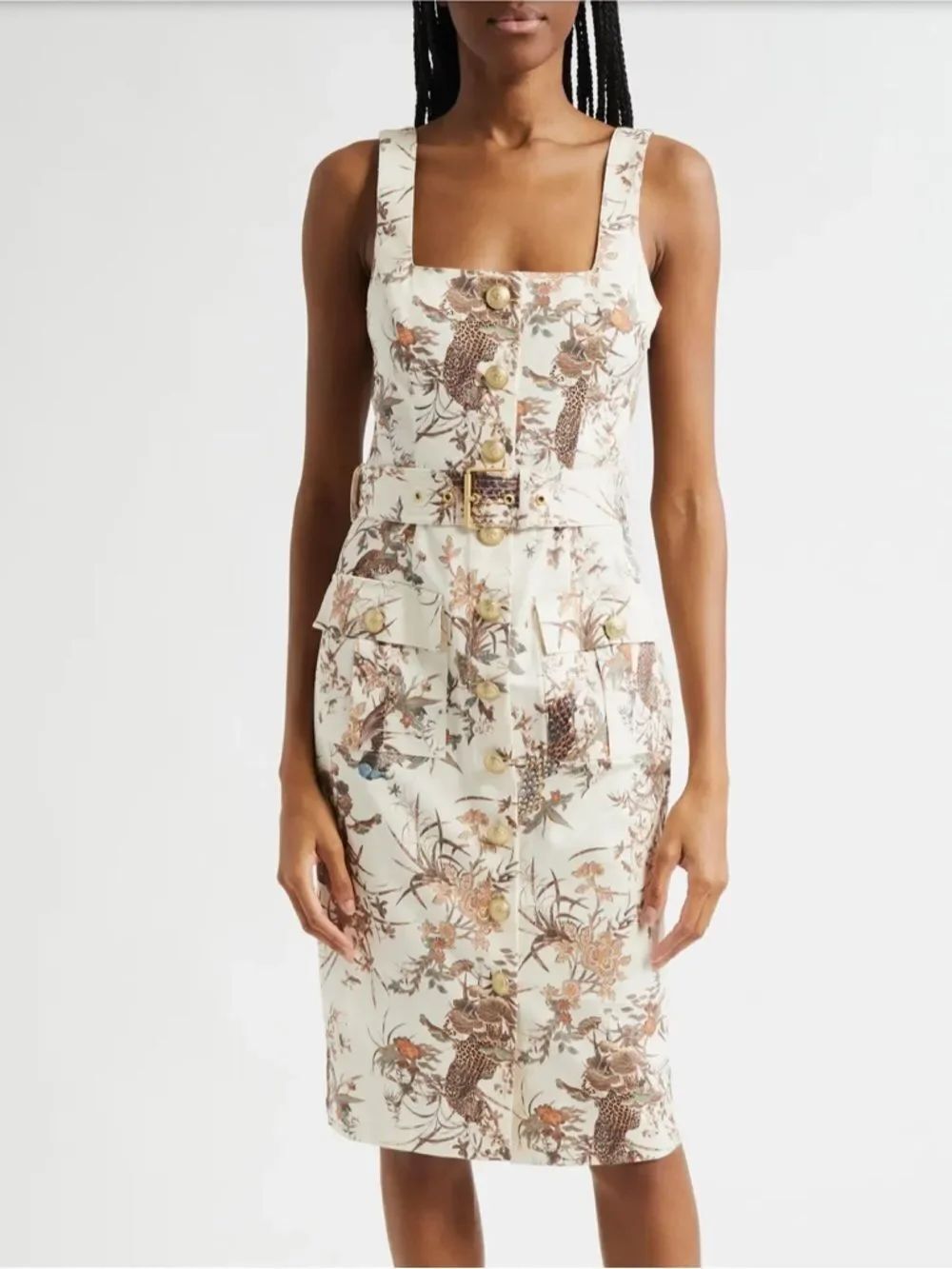 L'AGENCE idy button front tank dress in tapestry jungle